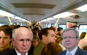Howard and Rudd on a crowded train