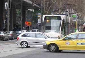 Tram at traffic lights