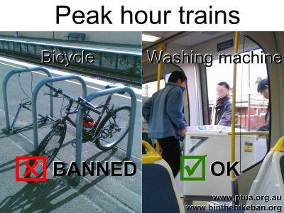 Peak hour trains: Bicycles banned, washing machines allow