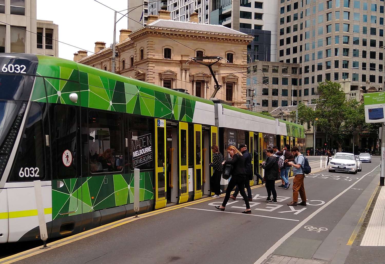 Passengers boarding a tram