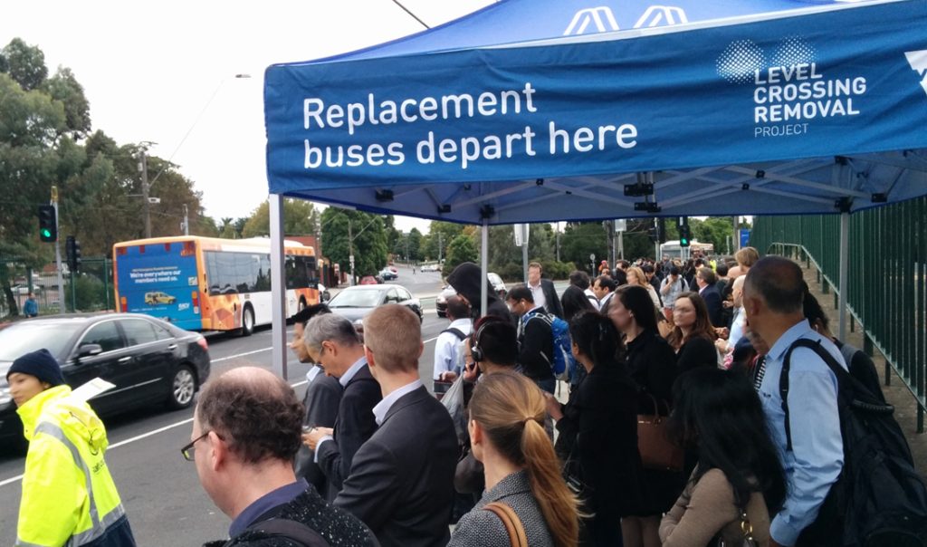 Passengers waiting for replacement buses