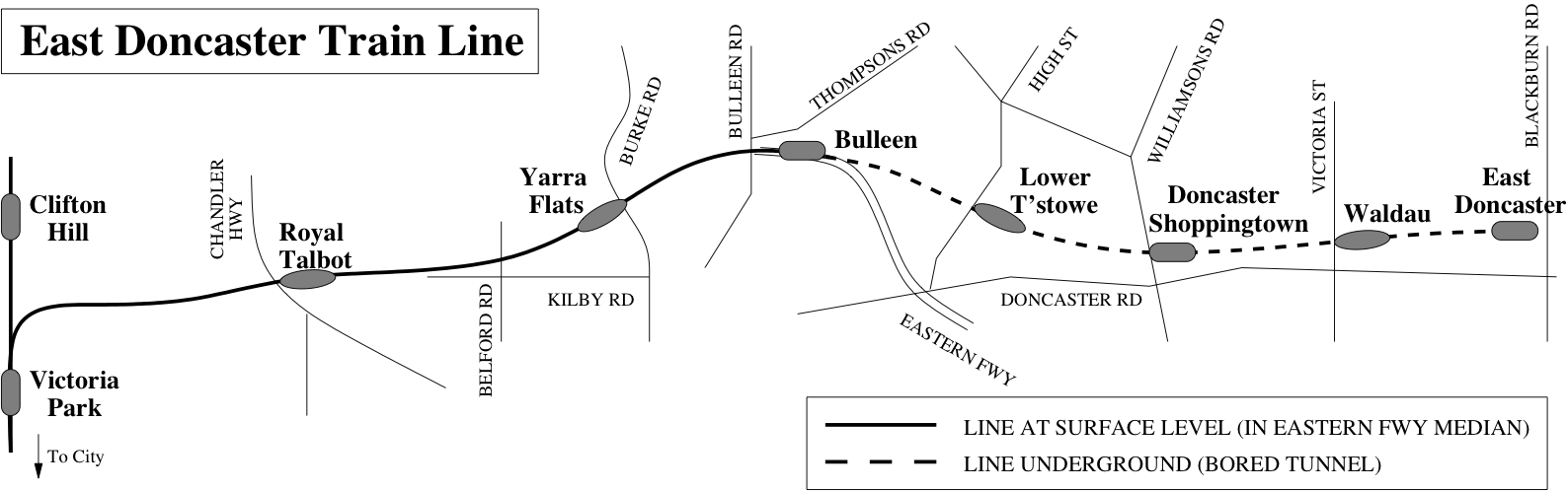 Map of proposed Doncaster rail line