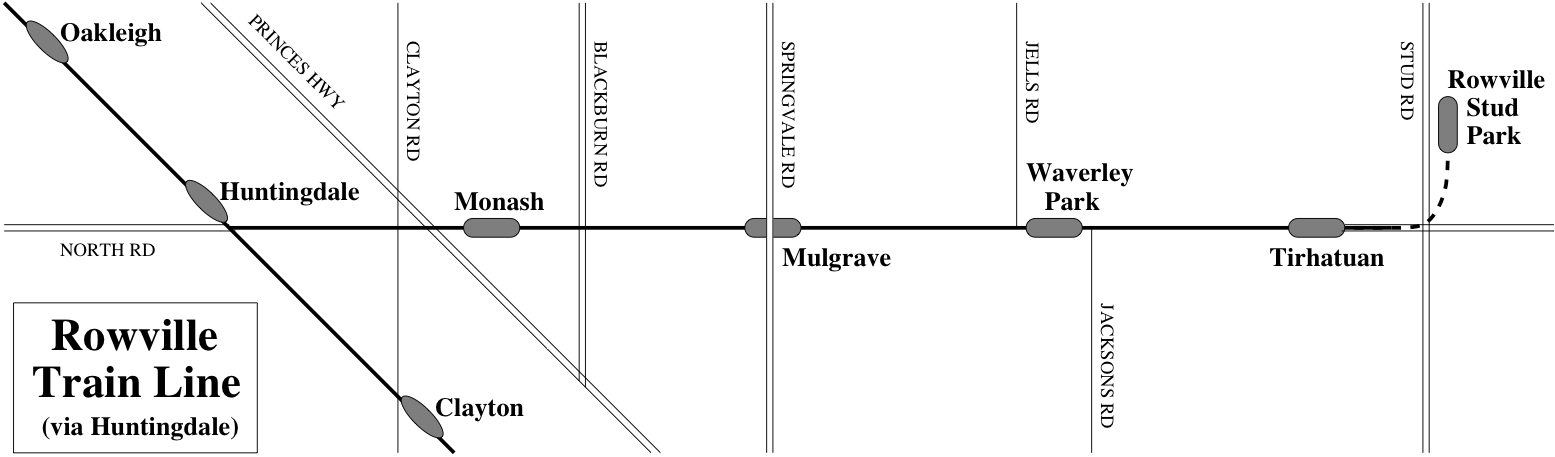 Map of proposed Rowville rail line